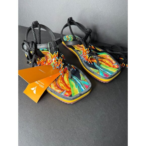 Farm Rio Black Banana Beaded Flat Sandal Size US 9 New in Box w/ dustbag - Picture 4 of 8